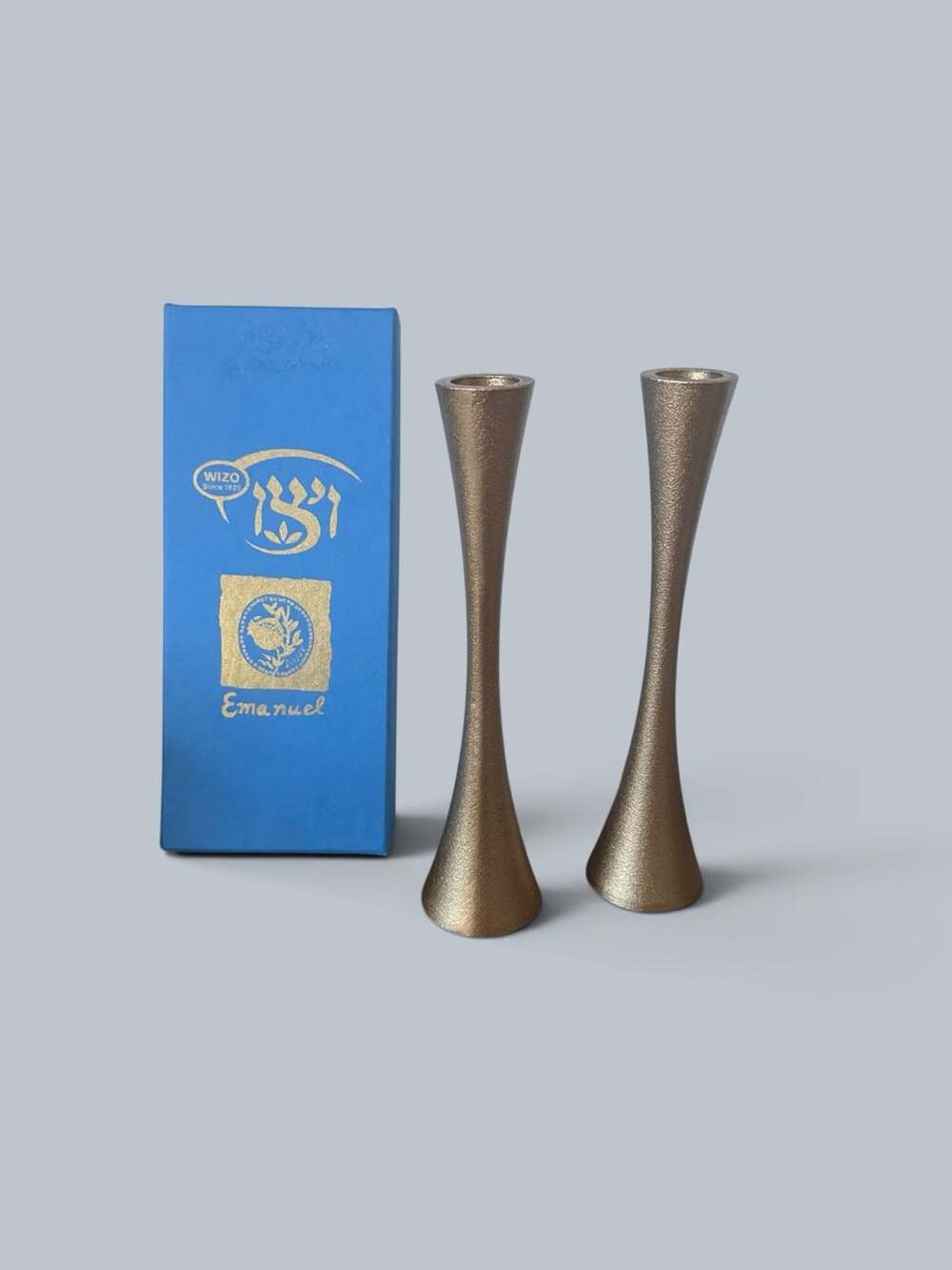 Emanuel Set Of 2 Shabbat Candlesticks Bronze Tone Boxed Judaica